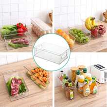 Refrigerator Storage Boxes, Set Of 6, Refrigerator Storage Boxes, Food Containers With Handle, Transparent, Suitable For Kitchen, Refrigerator, Cabinets, Cosmetics, Office Supplies