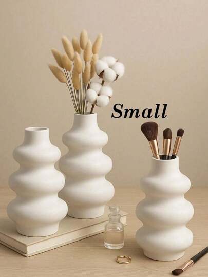 1pc Moderne Wit Wave Resin Vase, Multi Minimalist Dried Flowers, Makeup Brush Storage Or Entryway Accent, Sculptural Aesthetic Home, Idea Qixi, Back To School Fall Refresh Home Room Flower Vase Glass view 5