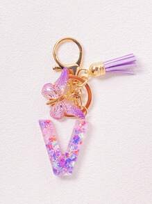 Alphabet Initial Letter Keychain Cute Butterfly Key Chain Ring Purse Bag Backpack Charm Earbud Case Cover Accessories Women Girls Gift Car Accessories Goth Y2k