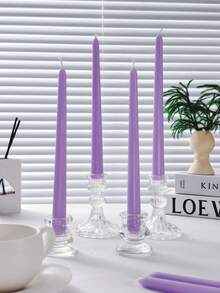 4pcs Christmas Long Scented Candles, 10 Inch Pink Fragrant Smokeless Cone-Shaped Candle Holder, Paraffin Wax, With Core -8-Hour Burning Time, Home Atmosphere Decoration, Home Candle Holder Gift - Mauve Purple - View 5