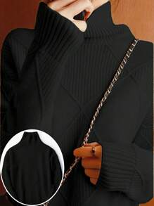 大码女式纯色高领长袖套头毛衣，秋冬款