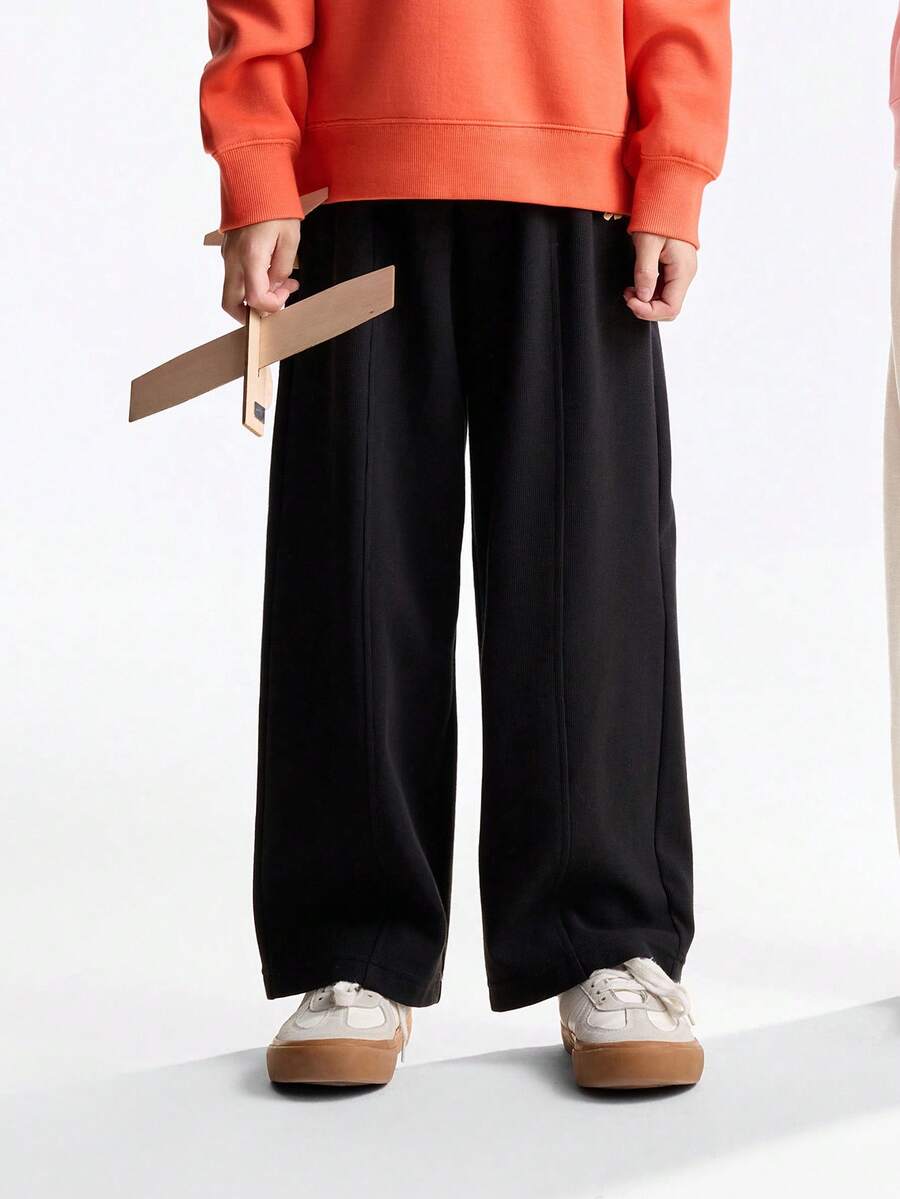 Annil Roupas infantis para meninas, meninos, crianças de meia-idade e jovens, esportivas e casuais, calça única de malha com cintura folgada para o outono - Preto - Visão 1