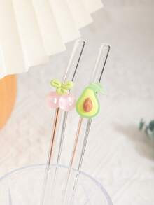 1-5 Stücke/Set Glas-Trinkhalme mit Fruchtmotiven, geeignet für Wasser, kalte Getränke, Milch, Bubble Tea, Saft, Kaffee, Partyzubehör, Weihnachten, Halloween, Valentinstag, bleifrei und aus Glas, wiederverwendbar, stilvolle und praktische Geschenkidee - Stil A - Übersicht 3