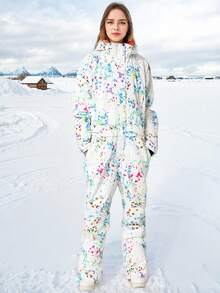 1-częściowy damski kombinezon narciarski w stylu graffiti z kieszeniami na zamek, odpinany kaptur do sportów zimowych, zimowa damska kurtka narciarska outdoorowa, uszczelniony zamek błyskawiczny z konstrukcją zapobiegającą zgubieniu, komplet narciarski z kieszeniami na zamek, zimowy kombinezon narciarski, odzież sportowa odpowiednia do aktywności na świeżym powietrzu, zimowy sprzęt narciarski, wzmocniona konstrukcja, funkcjonalny sprzęt narciarski, wytrzymały sprzęt narciarski, odzież narciarska, damskie stroje narciarskie - Wielokolorowe - Zobacz 12
