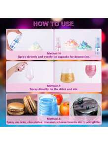 Edible Glitter Spray - 11 Colors Cake Glitter Spray Metallic Shimmer Powder Cake Sprinkles For Cookie Decorating Chocolate Strawberry, 5g/Bottle