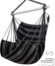 Hammock Chair Swing (500 Lbs Max) - Hanging Hammock Chair Rope Swing Indoor Hammock Chair,Outdoor Furniture,Swing Chair For Room,Amaca Para Adultos,Hamacas Para Adultos,Columpio Para Patio,Swing Sets Backyard, Patio Furniture Set For Bedroom, Outdoor, Patio, Bedroom, Porch, Deck - Sturdy Steel Bar With Anti-Slip Safety Rings - B Black and Grey - View 10