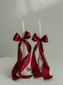 5/10pcs Beige/Red Christmas Twist Satin Ribbon Bows, Vintage Aesthetic Home Decor, Birthday Party Holiday Bow Decorations, Christmas Decor, Candle Decor, Room Decorations, Ribbon Bow Floral Gift Wrapping, Cake Decor, Sewing Craft Bow Accessories, Party Decorations Bows, DIY Craft Hair Clip Decor, Flower Wrapping Satin Ribbon Bows, Valentine's Day Decor, Ramadan Table Decor - Red - View 5