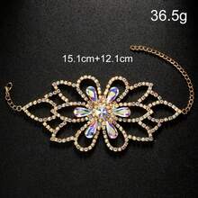 Colorful Crystal Flower Hand Bracelet Belly Dance Jewelry For Women Performance Show Rhinestone Bangle Bracelet Wedding Design - 鍍銀 - 查看 5