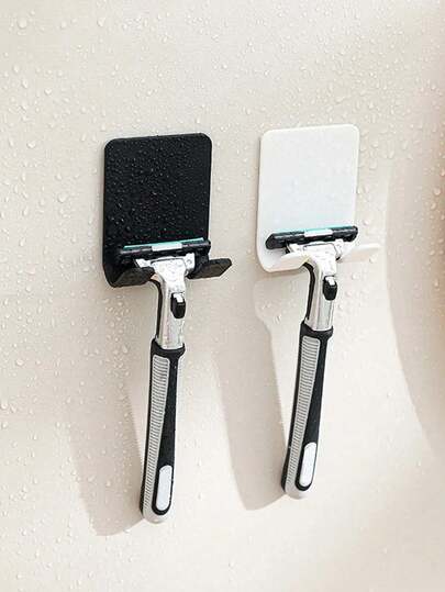 2pcs Plastic Shaver/Razor Wall Mount Hooks, Multifunctional No Drill Power Plug Razor Holder & Phone/Bag Organizer
