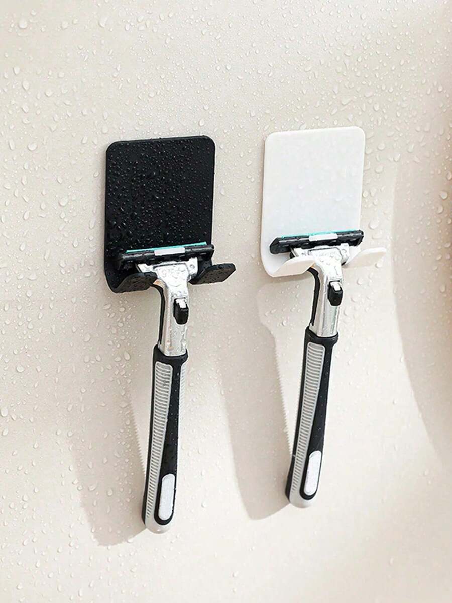 2pcs Plastic Shaver/Razor Wall Mount Hooks, Multifunctional No Drill Power Plug Razor Holder & Phone/Bag Organizer