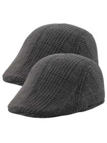 2pcs Men's Hat Set, Striped Plaid Patchwork Beret Vintage British Style Casual Fashion Versatile Newsboy Cap, Suitable For Outdoor Sports, Commuting, Shopping, Vacation, Unisex, Autumn