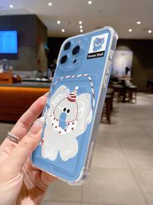 1 pieza Funda de teléfono con bolsillo bordado para tarjeta, diseño de sombrero de cumpleaños con cabeza de animal lindo, compatible con teléfonos Apple