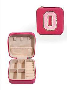 1 Portable Travel Jewelry Storage Box, Summer Portable Mini Travel Box With Mirror, Rose Red Custom Pink Letter Travel Jewelry Box, Small Travel Waterproof Jewelry Storage Box, Portable Jewelry Display Box, Large-Capacity Jewelry Display Box, Mini Double-Layer Ring Box Storage Box, Gift Box, Jewelry Storage Box, Accessory Storage Bagr, Zipper Seal, Suitable For Earrings, Necklaces, Rings Bracelets, Lipsticks, Etc