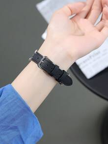 1条兼容苹果手表表带，女士夏季时尚休闲黑色真皮表带，爱心蝴蝶结钻石金属缝线丝滑柔软黑色皮革，兼容苹果手表38/40/41/42/44/45/46/49毫米，兼容苹果手表Ultra 3/SE/10/9/8/7/6/5/4/3/2/1，智能手表配件，适合情人节、母亲节、生日礼物、日常装饰，蝴蝶结闪光，表带，苹果手表表带 - 黑銀 - 查看 10