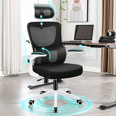 ALFORDSON Ergonomic Office Chair, Self-Adjusting Lumbar Support, Removable Headrest, S-Curve Design, Breathable Mesh, 120° Tilt, 180 Kg For Home Office, Nyles, Black & White