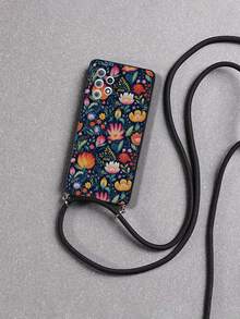 花朵穿孔边缘彩色花卉彩绘延长挂绳防震手机壳