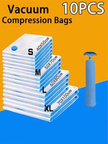 1/5/10pcs, Extra Large Vacuum Transparent High Quality Compression Storage Bags, Portable Storage Bags For Travel Essentials, Clothes, Bedding, Blankets, Bedding, Etc. Manual Vacuum Pump Compression Bag Set, No Electricity Required, Transparent Vacuum Compression Storage Bags - Multicolor - View 2