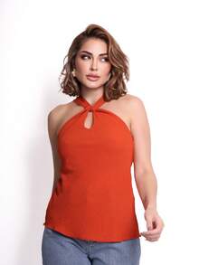 Duna Women's Basic Twist Front And Back Tank Top - Coffee Brown - View 2