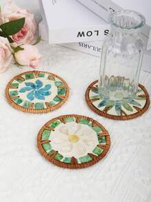 一款多色DIY圆形杯垫，一款北欧风手工藤编杯垫，一款贝壳形杯垫，兼具吸水、防冻和隔热功能。适用于派对、聚会、酒吧、家居和办公室——自然简约，是送礼佳品，也是送给男士的个性化创意礼物，性价比极高。