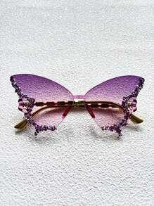 1/2 Paar modische Schmetterlingsform Großer Rahmen Dekorationsbrille, geeignet für Bälle, Modeschauen, Frauenbrille mit Diamanten verziert, Partybrille und Reise