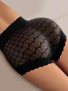 3 piezas de bragas moldeadoras de cintura alta sin costuras con encaje para mujeres - Negro - Ver 4