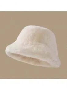 New Fashionable Personalized Versatile Faux Mink Bucket Hat For Women, Autumn/Winter, Versatile Korean Style Bucket Hat, Plush Warm Hat, Casual Polyester Solid Color Windproof Warm Hat, Autumn/Winter