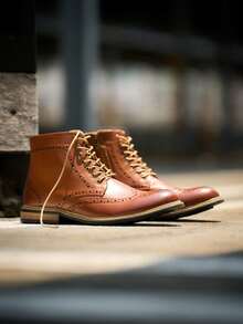 Men's Ankle Boot, Faux Leather, Cap Toe, Lace-Up, Zipper Closure, 1" Heel, Synthetic Sole, Business, Water Resistant - Brown - View 4