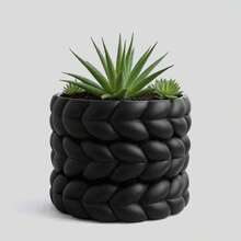 ORIZZONTE Decorative Woven Vase For Succulents And Flowering Plants – Modern Artisan Style, Natural Elegance For Home, Desk Or Office – 100% Made In Italy, Shipping From Italy - Black - View 3