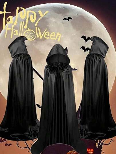 1 pièce Costume de sorcière vampire noire pour fête, robe de sorcier fantôme crâne pour Halloween, cape de mascarade noire