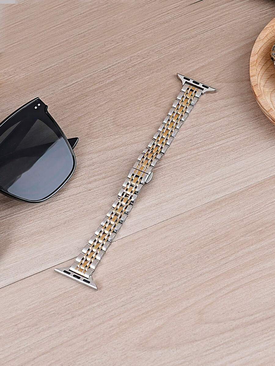 1pc Women's Thin Stainless Steel Watch Band, Compatible With Apple Watch Series 11/10/9/8/7/6/5/4/3/2/1, Size 38mm/40mm/41mm/42mm/44mm/45mm/46mm/49mm, Suitable For Ultra 1/2/3/SE, Replaceable For Original Strap, Best Gift For Girlfriend, Friends And Family On Valentine's Day, Birthday And Mother's Day (Strap Only) - Gold - View 1