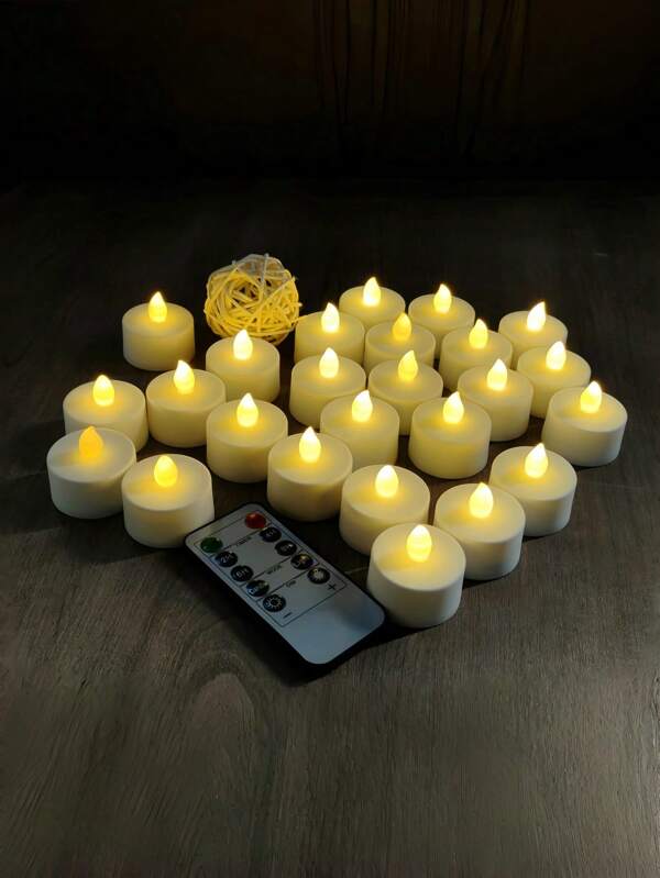 6/12/24pcs Set Flameless Tea Light Candles With Timer, Romantic Flickering LED Tealight Candles, Warm White Light, For Room Decor, Bedroom, Wedding, Home, Party, Diwali, Christmas, Halloween, Romantic Dinner, Gift