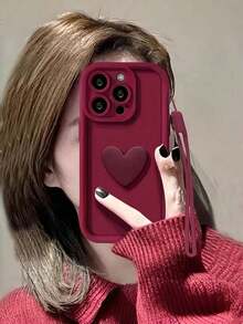 1 ốp lưng điện thoại màu đỏ trơn tối giản với họa tiết trái tim 3D và dây đeo kèm theo, được thiết kế cho iPhone 17 Pro Max & 13, ốp lưng điện thoại màu đỏ tía với họa tiết kim cương, thiết kế trái tim 3D bằng nhựa và dây đeo silicon, vỏ bảo vệ chống sốc, phiên bản quốc tế, không phải phiên bản nội địa. - Màu Đỏ Sâu - Xem 5