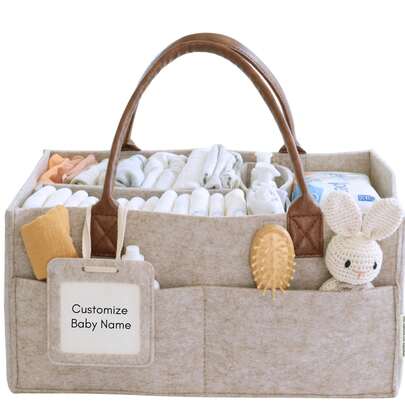 Oaoleer Baby Diaper Caddy Organizer, Nursery Storage Basket For Newborn Essentials, Neutral Gift For Baby Shower, Registry Must-Have, Car Organizer For Diapers And Wipes - Sand