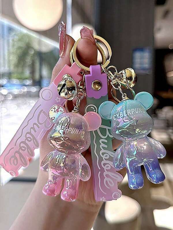 1pc Creative Colorful Standing Bear Keychain Pendant, Lovely Gradient Color Animal Figure Keyring Decor, Gift For Classmates, Friends, Family, Valentine's Day, Birthday, Party Accessory