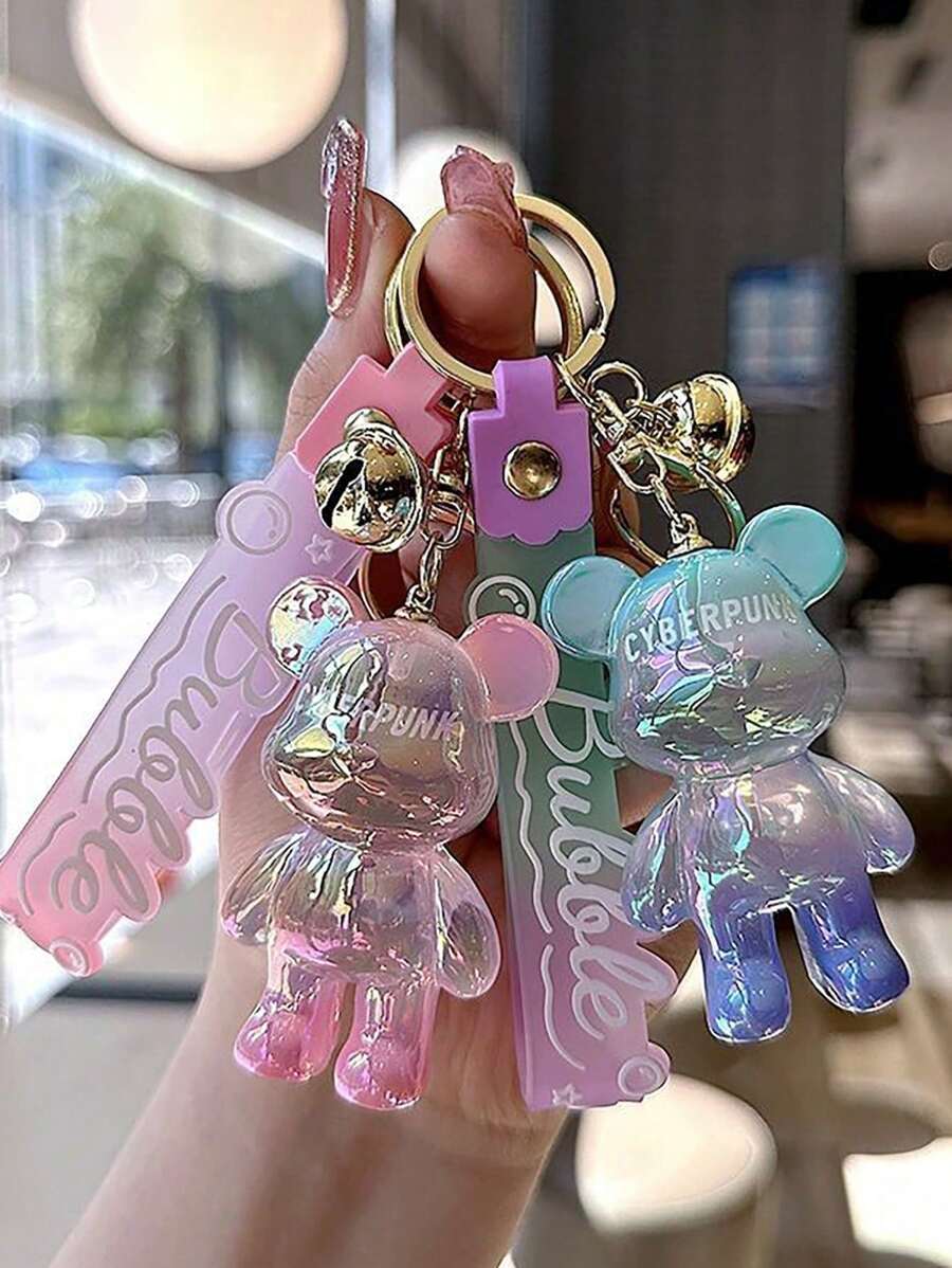 1pc Creative Colorful Standing Bear Keychain Pendant, Lovely Gradient Color Animal Figure Keyring Decor, Gift For Classmates, Friends, Family, Valentine's Day, Birthday, Party Accessory Car Accessories Cute Goth Y2k