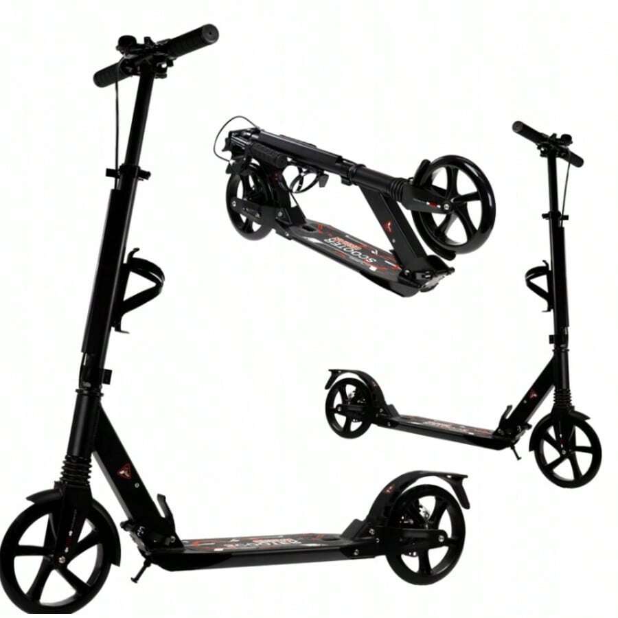 LARGE FOLDABLE SCOOTER, SHOCK ABSORBER, CITY BRAKE, 100 KG, BLACK - Black - View 1