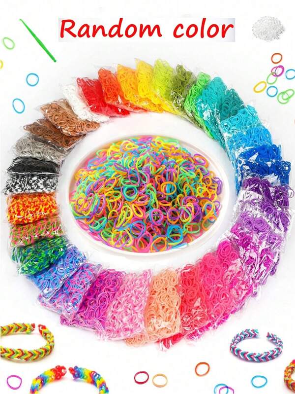 600 pezzi/Confezione Kit di ricarica fasce in gomma per braccialetti fai da te, piccole fasce in gomma per tessitura a mano (34 colori casuali)