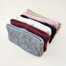 1pc, 45g Thick Rib Knit Headband, Solid Color Elastic Ear Warmer Headband, For Daily Use, Autumn/Winter, Fleece Lined, Stretchy