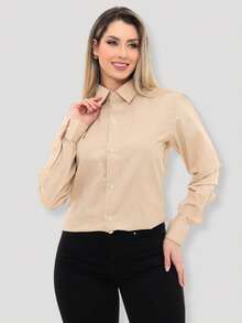 Women's Formal Shirt Premium Linen Structured Long Sleeve Shirt - Beige - View 6