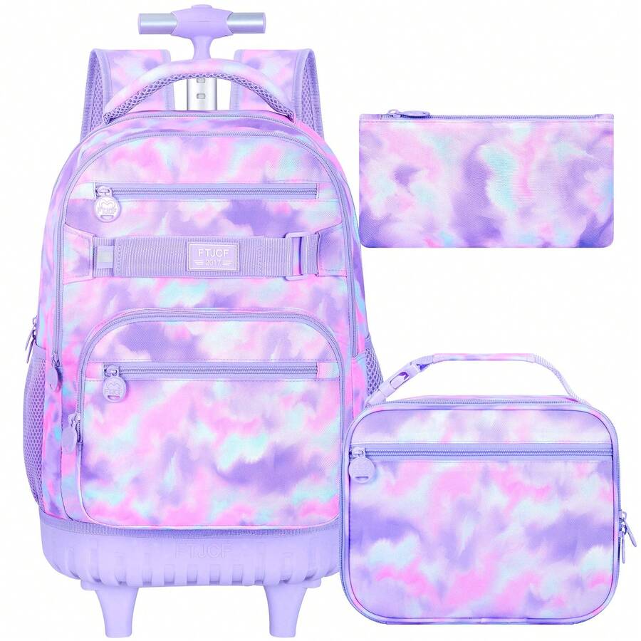 Mochila con ruedas para niñas, mochila con ruedas para la escuela, mochila con ruedas para portátil con estampado de flores para adolescentes - Mochila con ruedas individual - Ver 1