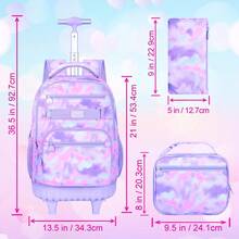 Mochila con ruedas para niñas, mochila con ruedas para la escuela, mochila con ruedas para portátil con estampado de flores para adolescentes - Mochila con ruedas individual - Ver 5