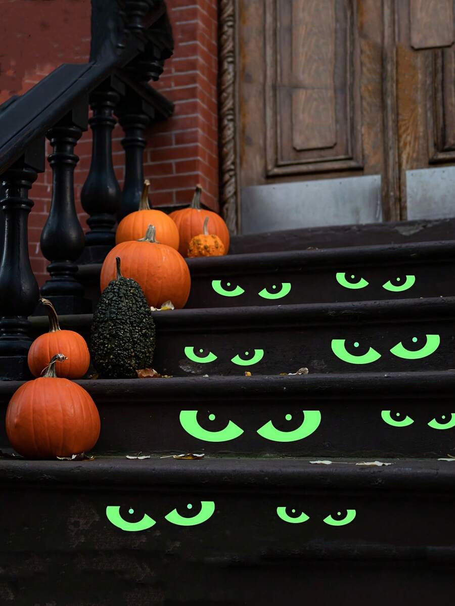 8 对夜光万圣节眼睛窗贴可移除夜光荧光窗贴万圣节墙贴适用于万圣节楼梯贴纸家居墙壁窗户装饰 - 彩色 - 查看 1