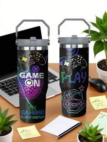 1 件 30 盎司不锈钢玻璃杯，游戏图案水杯，咖啡杯，平底水杯，送给家人、朋友的礼物，游戏爱好者的水杯 - 彩色 - 查看 2