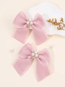 2pcs/6pcs Pearl Bow Hair Clips For Girls,Fabric Alligator Clips Hair Bows For Girls,Fashion Hair Accessories For Girls Party Gifts