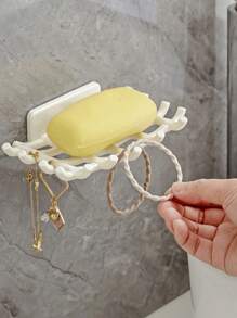 Wall Mounted Grid Soap Holder Without Drilling, Bathroom Soapbox Drain Storage Shelf, Bathroom Accessories Back To School