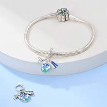 1 Stück 925 Sterling Silber DIY Anhänger, funkelnder diamantbesetzter Globus Charm: Beginne ein schönes Reisekapitel, Alltags- und Freizeitkleidung, Urlaubsgeschenke