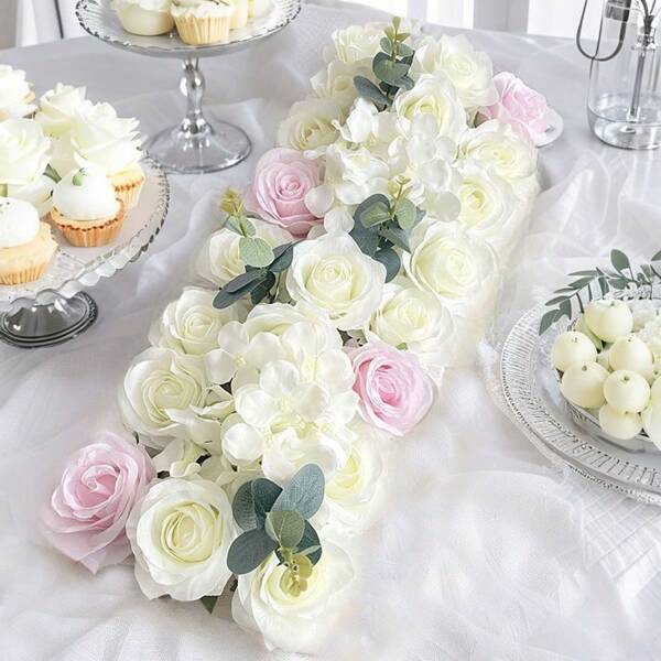 1 pieza de 19,69 pulgadas de peonía rosa artificial, hilera de flores para decoración de bodas, fondo de pared de flores, guirnalda, decoración para fiestas en el hogar, accesorios de fotos, fondo, suministros de decoración para fiestas.