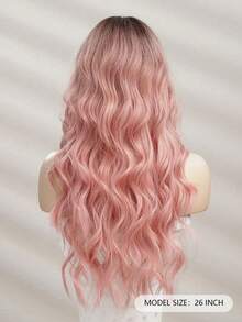 26英寸时尚渐变粉色波浪刘海合成耐热纤维假发，女士假发，适合节日、派对和日常佩戴 - 漸層粉紅色 - 查看 6