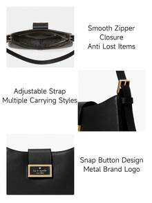 Kate Spade 女士单肩包钱包手提包流浪包素食皮革斜挎包女士钱包带可调节肩带和拉链开合 - 黑色 - 查看 3