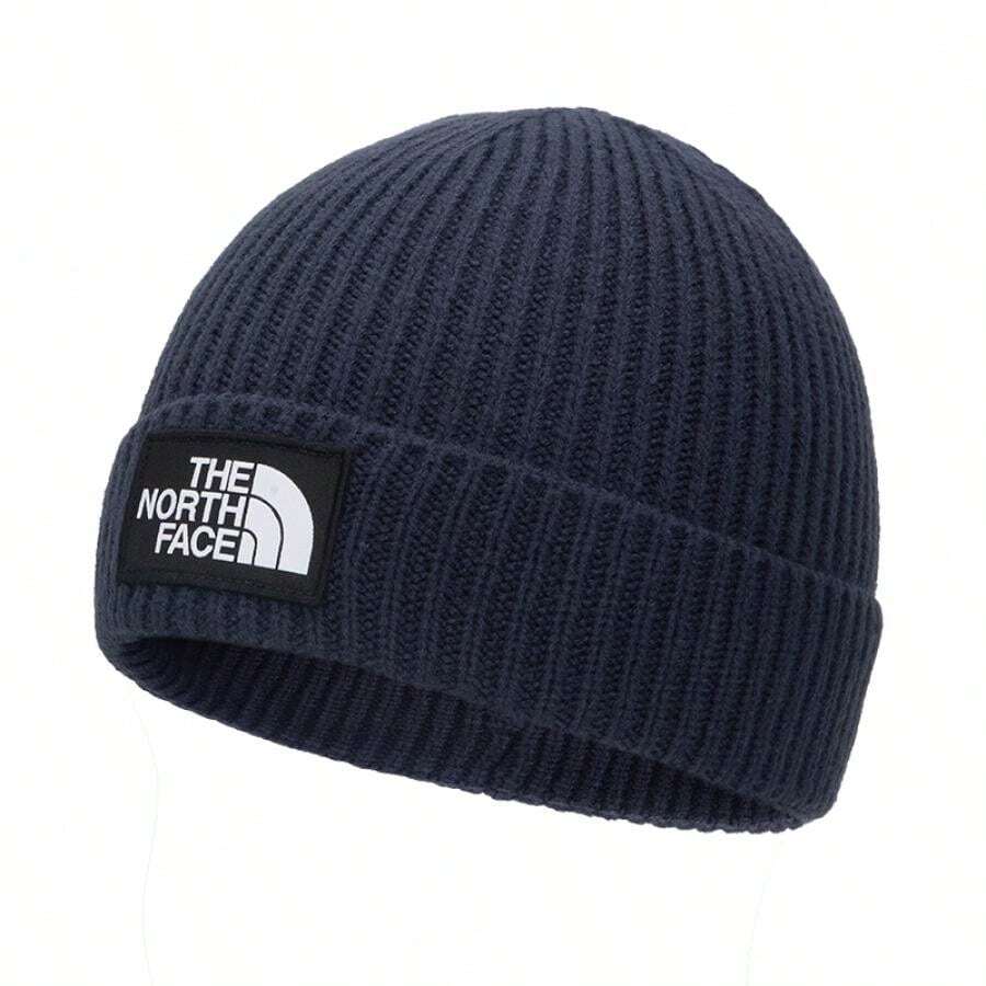 The North Face 男女通用 TNF LOGO 方头翻边帽，舒适保暖羊毛休闲帽，适合跑步、健身、训练、运动、针织帽